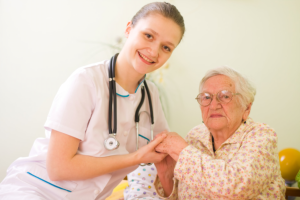 caregiver and old woman