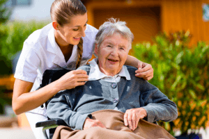 old woman and caregiver